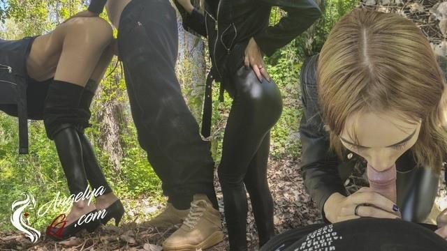 Русский извращенец стягивает кожаные штаны с худой телочки и имеет её в письку