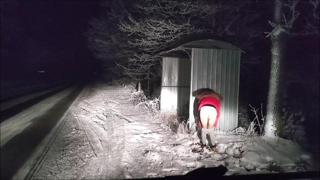 Мужик среди ночи оттрахал давалку возле автобусной остановки
