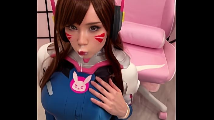 Тиктокер девушка косплей D.Va из Overwatch и сосет член до лица