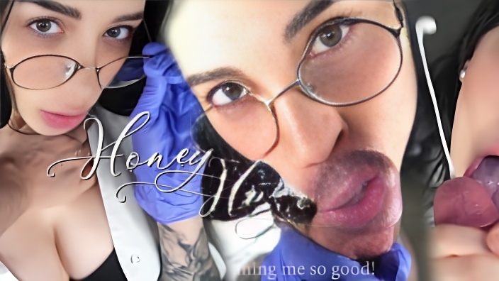 Медсестра с пухлыми губками встала на колени перед приятелем, которому принялась сосать болт