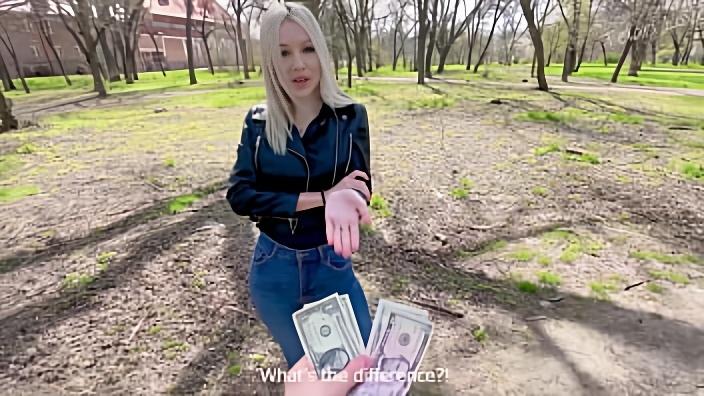 Nice Blonde was Convinced to Have some fun with a Cock for Pennies