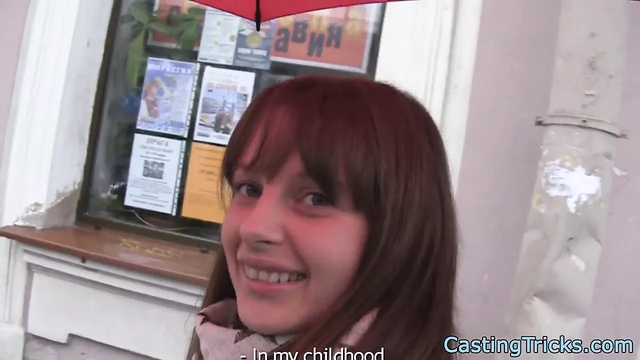 Petite casting babe sucks cock for cash