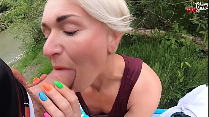 Hot Blonde Deepthroat Dick while during Recreation Nature - Public