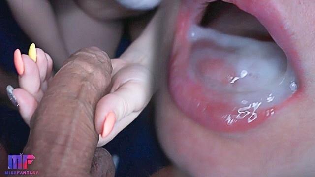 Slobbery blowjob close-up from an excellent student with glasses