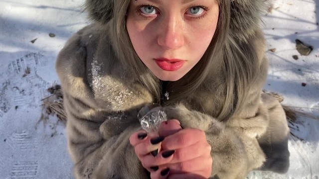 Slavic Girl in Snow Winter Sucking Dick outdoor