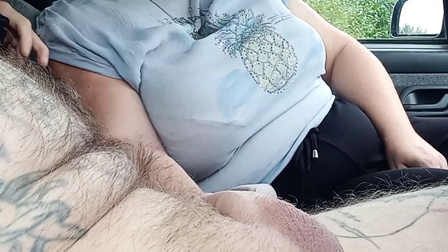 milf jerks off my cock in the car until I cum close up