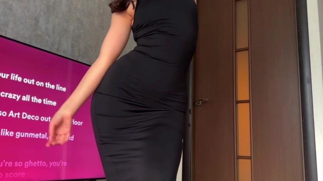 Stroke for me , Striptease in black tight dress